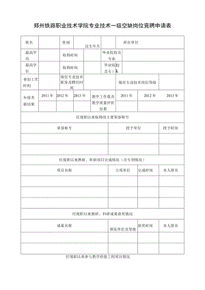 郑州铁路职业技术学院专业技术级空缺岗位竞聘申请表.docx