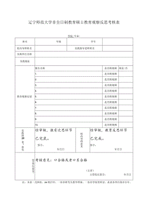 辽宁师范大学非全日制教育硕士教育观察反思考核表.docx