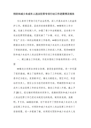 预防和减少未成年人违法犯罪专项行动工作进展情况报告.docx