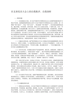 在支部党员大会上的自我批评、自我剖析.docx