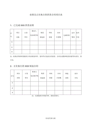 XX项目业绩及正在执行的供货合同项目表（2023年）.docx