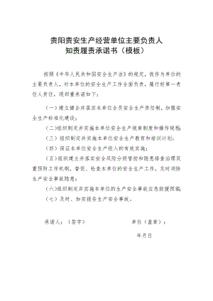 贵阳贵安生产经营单位主要负责人知责履责承诺书模板.docx