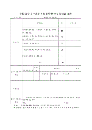 申报级专业技术职务任职资格论文答辩评议表.docx