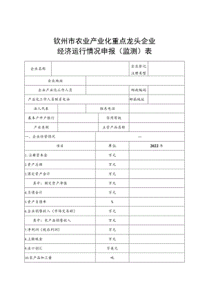 钦州市农业产业化重点龙头企业经济运行情况申报监测表.docx
