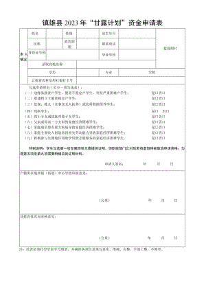 镇雄县2023年“甘露计划”资金申请表.docx
