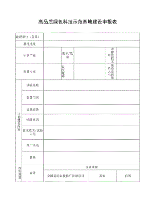 高品质绿色科技示范基地建设申报表.docx