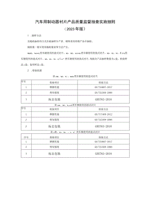 汽车用制动器衬片产品质量监督抽查实施细则（2023年版）.docx
