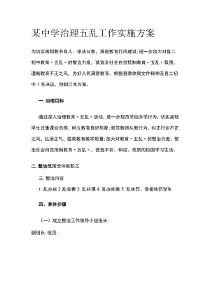 某中学治理五乱工作实施方案.docx