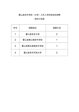 霍山县老年学校大学工作人员特设岗位招聘岗位计划表.docx
