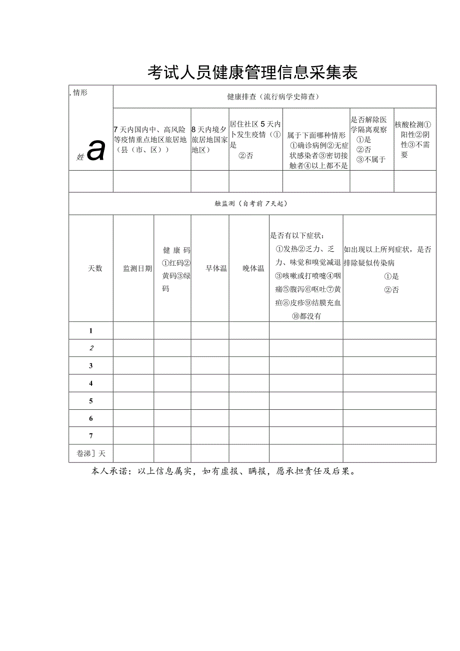 考试人员健康管理信息采集表.docx_第1页