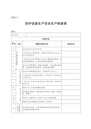 防护设备生产安全生产检查表.docx
