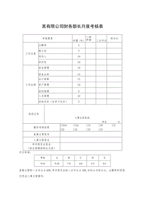 某有限公司财务部长月度考核表.docx