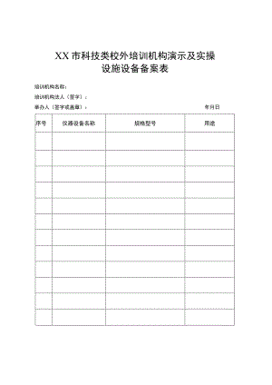 宿迁市科技类校外培训机构演示及实操设施设备备案表.docx