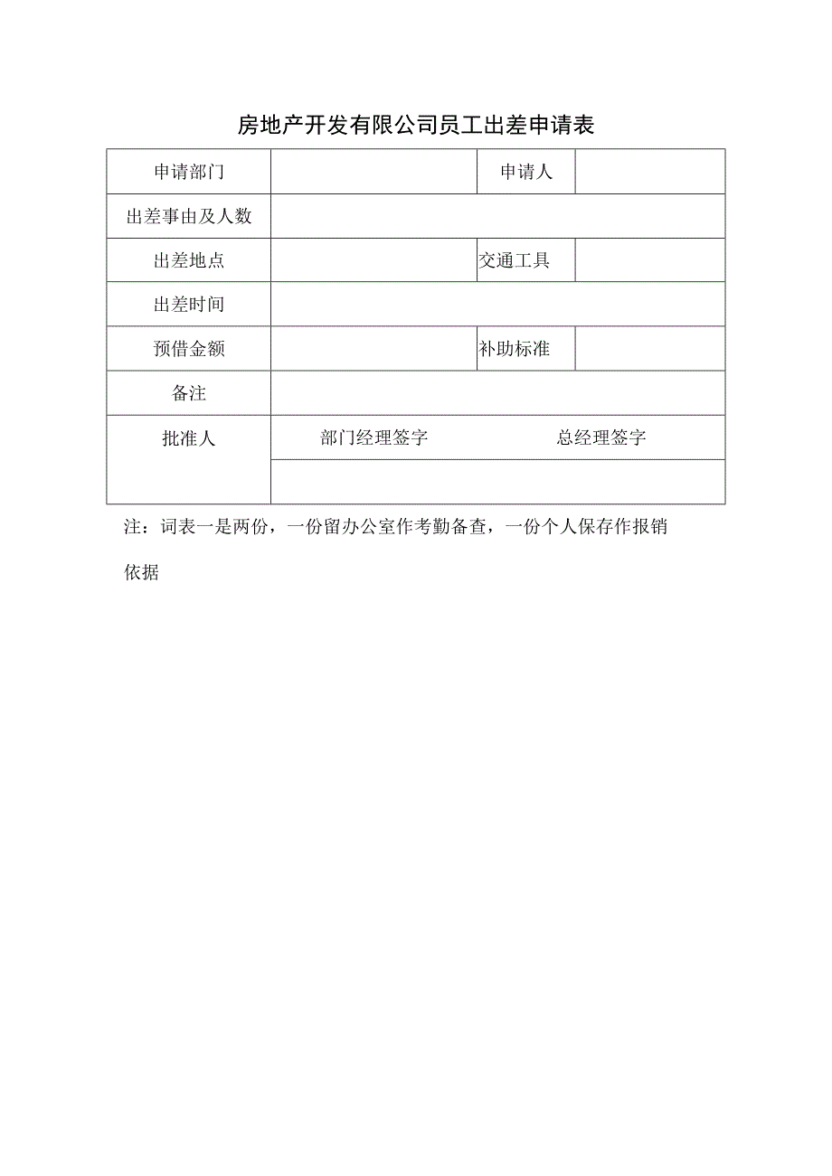 房地产开发有限公司员工出差申请表.docx_第1页