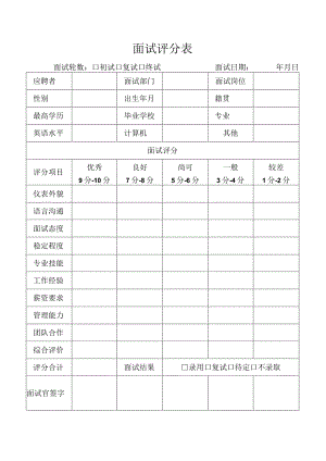 面试评分表（企业、社团通用）.docx