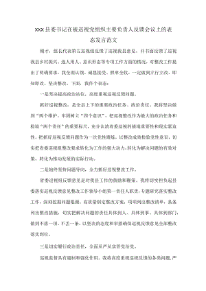 XXX县委书记在被巡视党组织主要负责人反馈会议上的表态发言范文.docx
