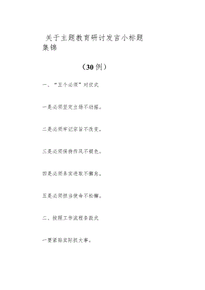 （30例）关于主题教育研讨发言小标题集锦.docx