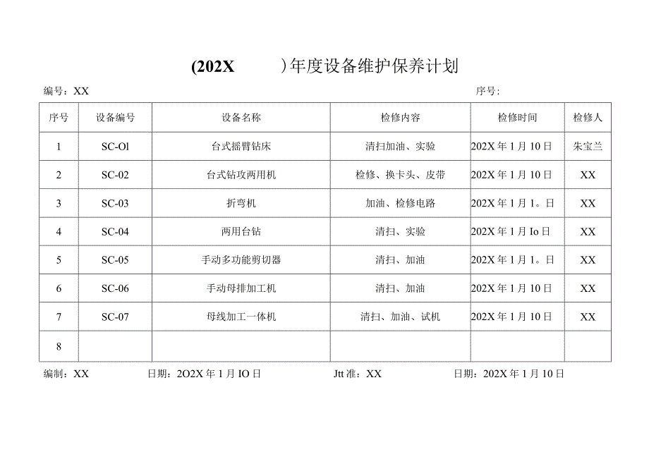 XX机电科技有限公司202X年度设备维护保养计划(2023年).docx_第1页