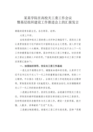 某某学院在高校关工委工作会议暨基层组织建设工作推进会上的汇报发言.docx