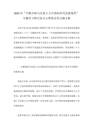 2023年“不断开辟马克思主义中国化时代化新境界”专题学习研讨发言心得体会范文稿2篇.docx