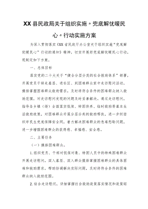 XX县民政局关于组织实施“兜底解忧暖民心”行动实施方案.docx