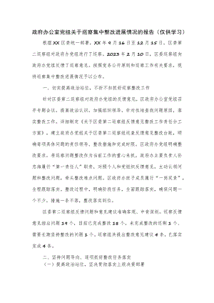 政府办公室党组关于巡察集中整改进展情况的报告.docx