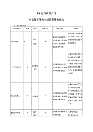 XX电气有限公司产品技术服务和质保期服务计划（2023年）.docx