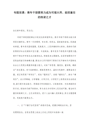 专题党课：青年干部要努力成为可堪大用、能担重任的栋梁之才.docx
