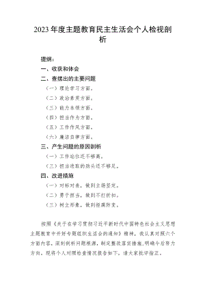 2023年度主题教育民主生活会个人检视剖析.docx
