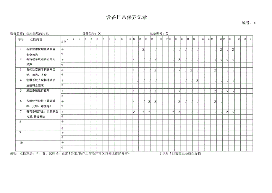 XX机电科技有限公司台式钻攻两用机设备日常保养记录(2023年).docx_第2页