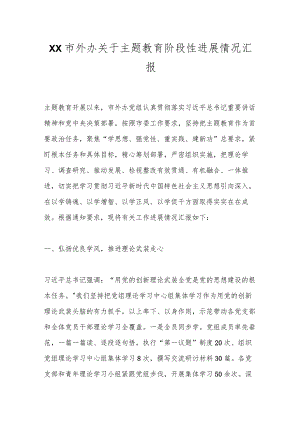XX市外办关于主题教育阶段性进展情况汇报.docx