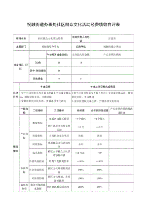 祝融街道办事处社区群众文化活动经费绩效自评表.docx