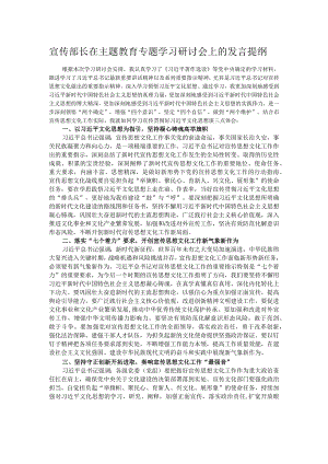 宣传部长在主题教育专题学习研讨会上的发言提纲.docx