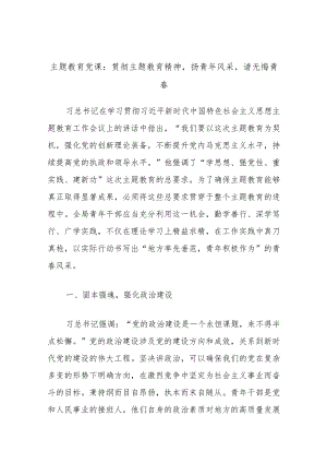主题教育党课：贯彻主题教育精神扬青年风采谱无悔青春.docx