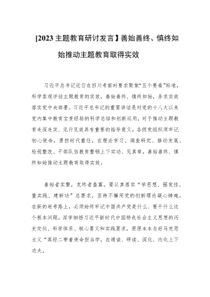 【2023主题教育研讨发言】善始善终、慎终如始推动主题教育取得实效.docx