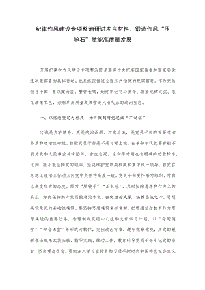 纪律作风建设专项整治研讨发言材料：锻造作风“压舱石” 赋能高质量发展.docx