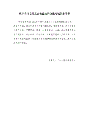 镇宁自治县总工会公益性岗位报考诚信承诺书.docx