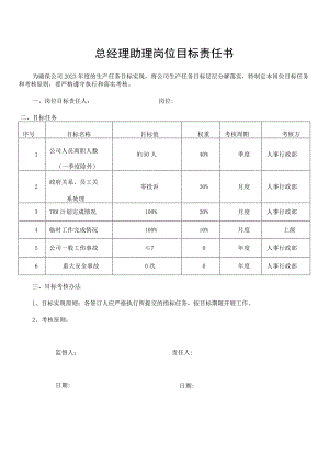 总经理助理岗位目标责任书.docx