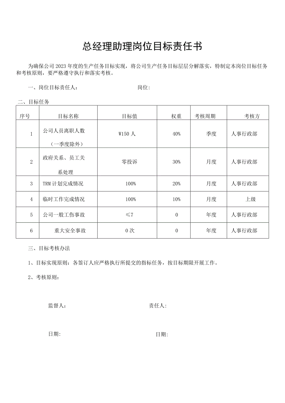 总经理助理岗位目标责任书.docx_第1页