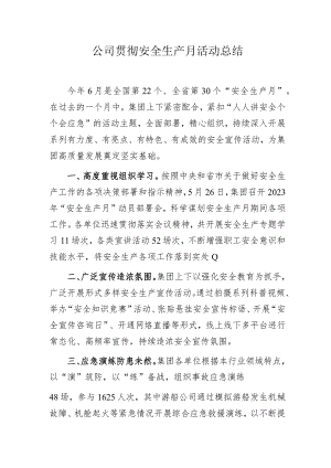 公司贯彻安全生产月活动总结.docx