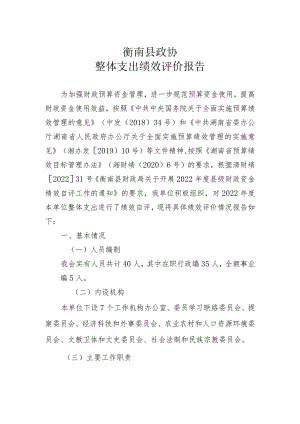 衡南县政协整体支出绩效评价报告.docx
