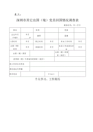 表三深圳市其它出国境党员回国情况调查表.docx