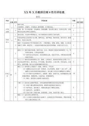 教师日常工作月评估表.docx