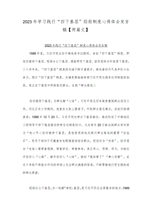2023年学习践行“四下基层”经验制度心得体会发言稿【两篇文】.docx