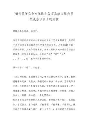 相关领导在全市党政办公室系统主题教育交流座谈会上的发言.docx