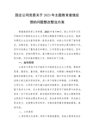 国企公司党委关于2023年第二批主题教育查摆反馈问题整改整治方案.docx