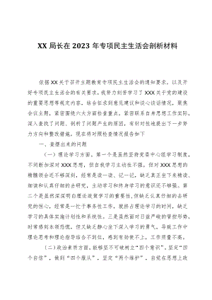 局长在2023年专题民主生活会剖析材料.docx