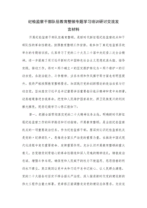 纪检监察干部队伍教育整顿专题学习培训研讨交流发言材料.docx