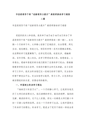 市县级领导干部“创新领导力提升”高级研修班学习感悟二篇.docx