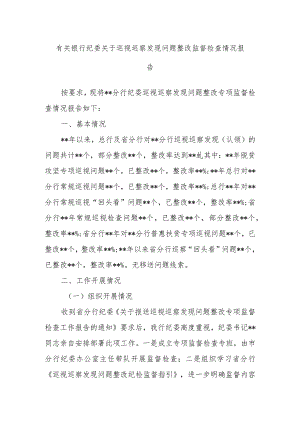 有关银行纪委关于巡视巡察发现问题整改监督检查情况报告.docx